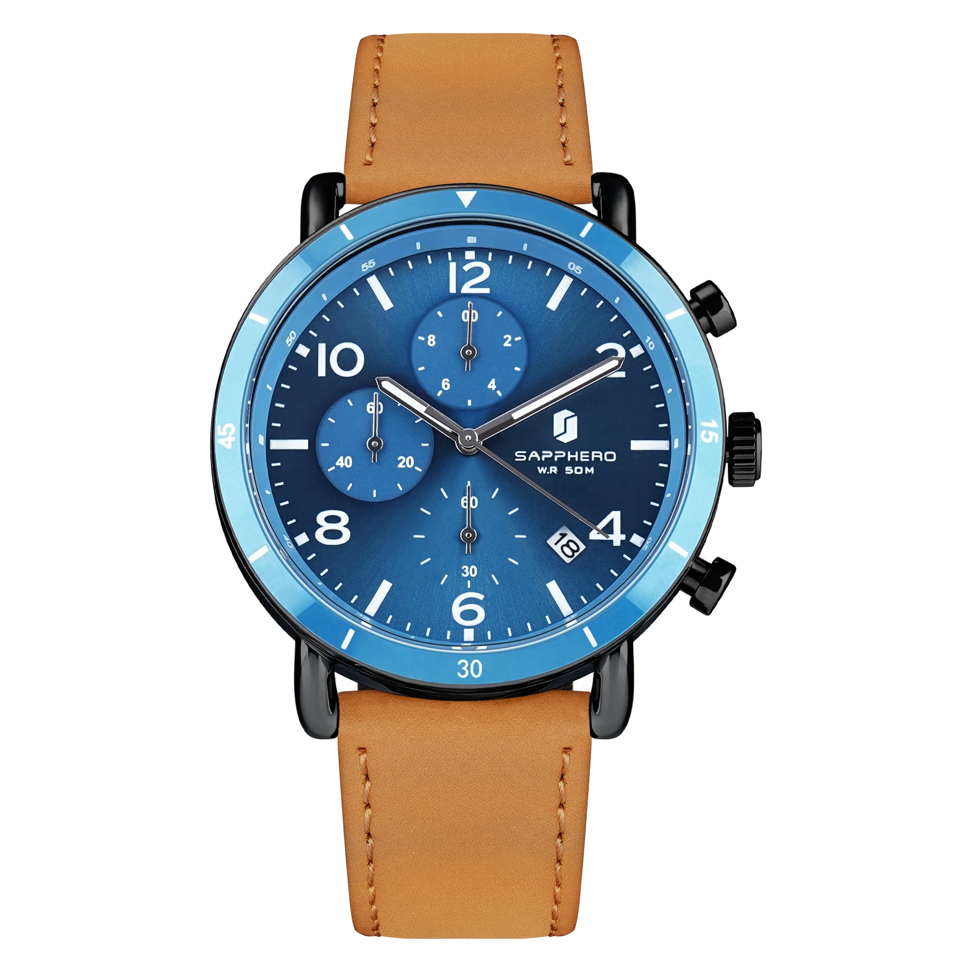 Sapphero clássico negócios quartzo relógio masculino 5atm à prova dwaterproof água caixa de presente conjunto 42mm grande mostrador data função relógio de pulso
