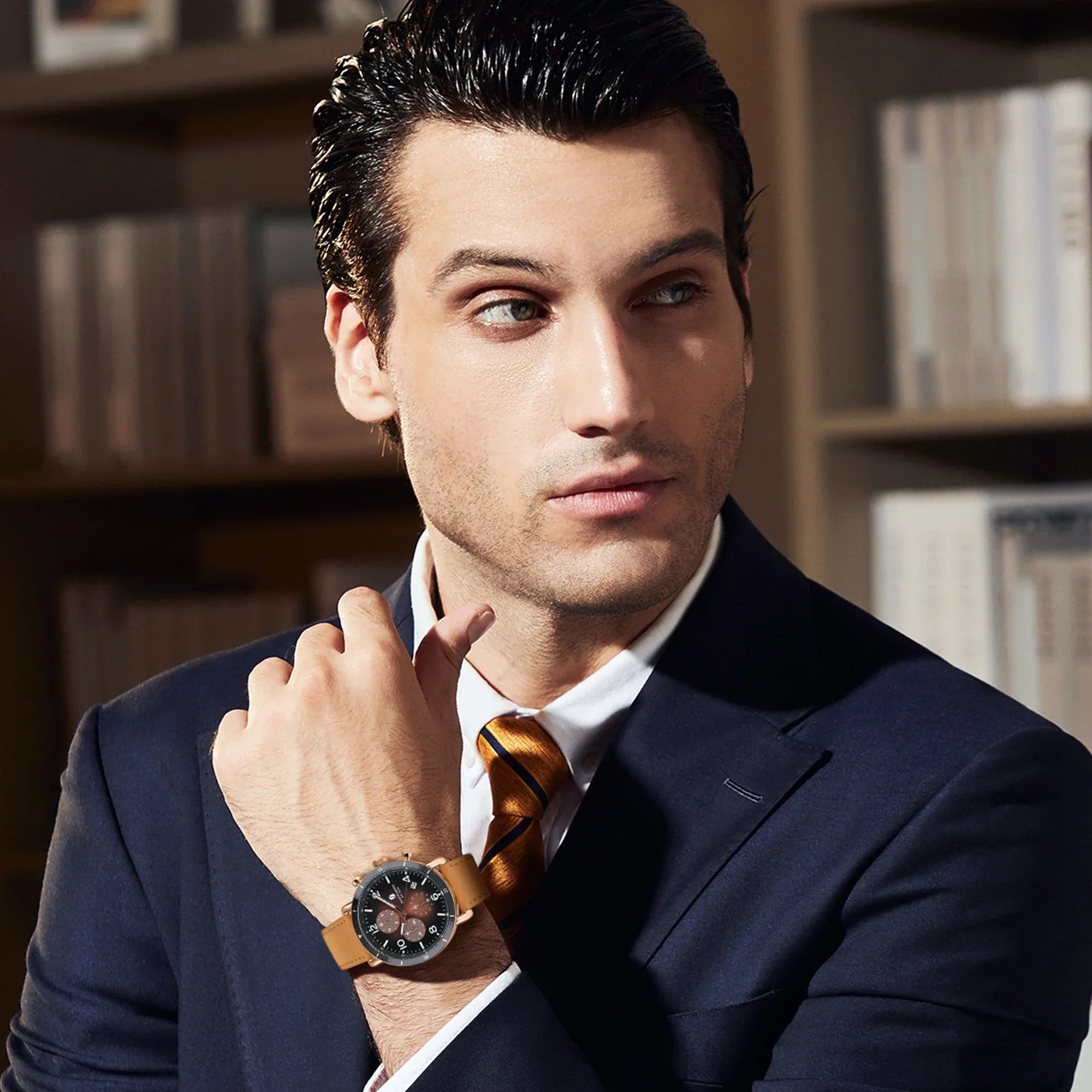 Sapphero clássico negócios quartzo relógio masculino 5atm à prova dwaterproof água caixa de presente conjunto 42mm grande mostrador data função relógio de pulso