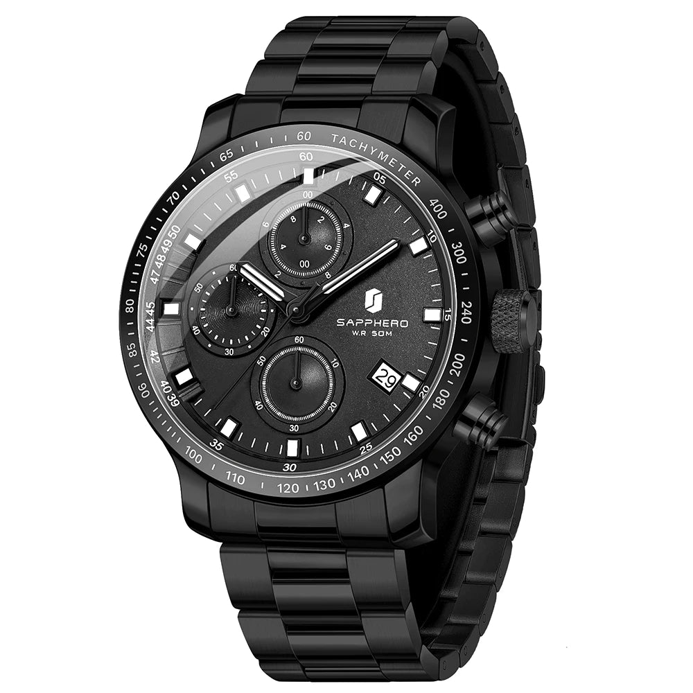 Sapphero relógio de negócios data relógio de pulso masculino simples relógios de aço inoxidável 50m à prova dwaterproof água 2025 nova moda presentes masculinos