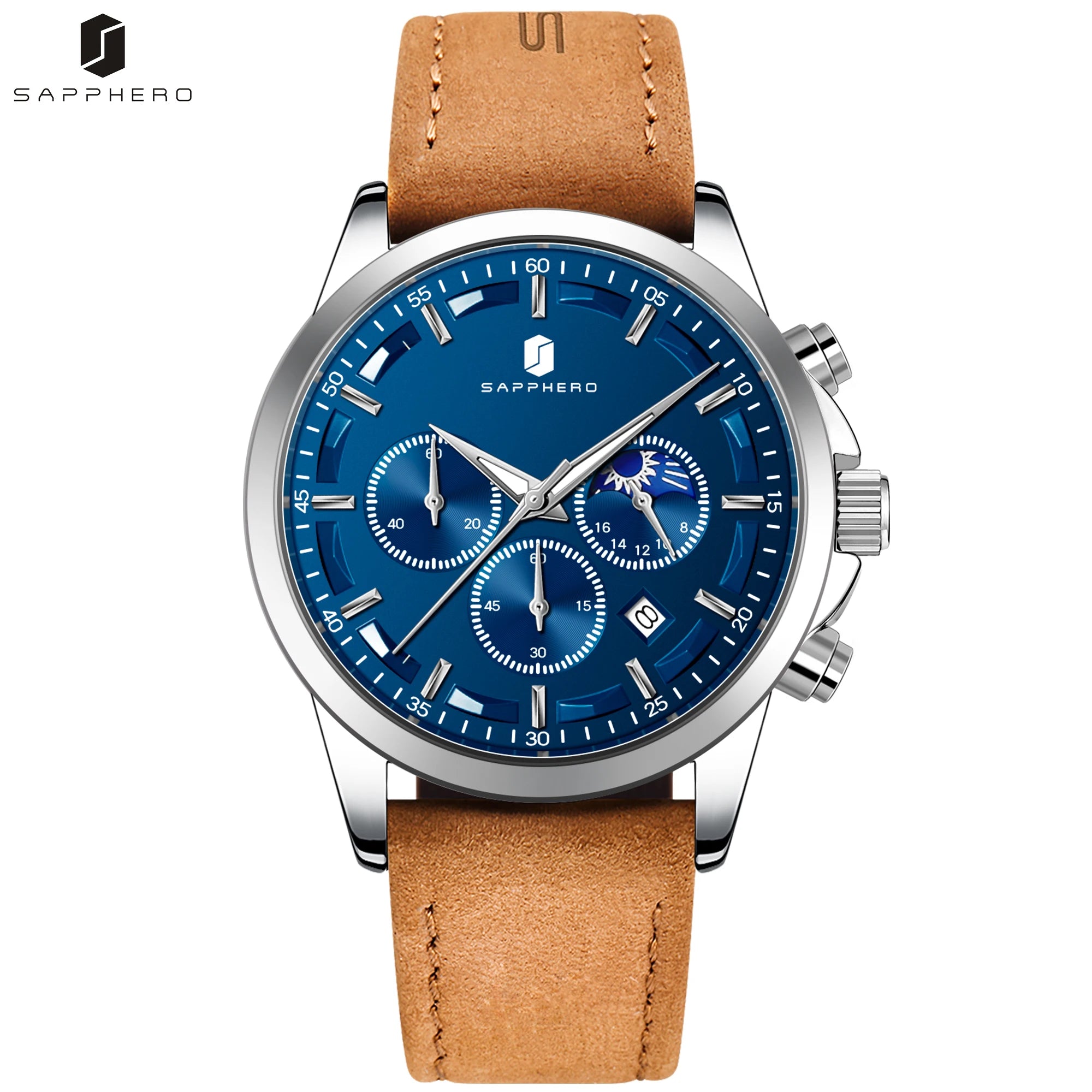 Sapphero relógios de negócios masculinos pulseira de couro esportes casual quartzo relógio masculino clássico à prova dwaterproof água 5atm relógio de pulso