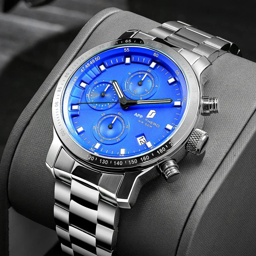 Sapphero relógio de negócios data relógio de pulso masculino simples relógios de aço inoxidável 50m à prova dwaterproof água 2025 nova moda presentes masculinos
