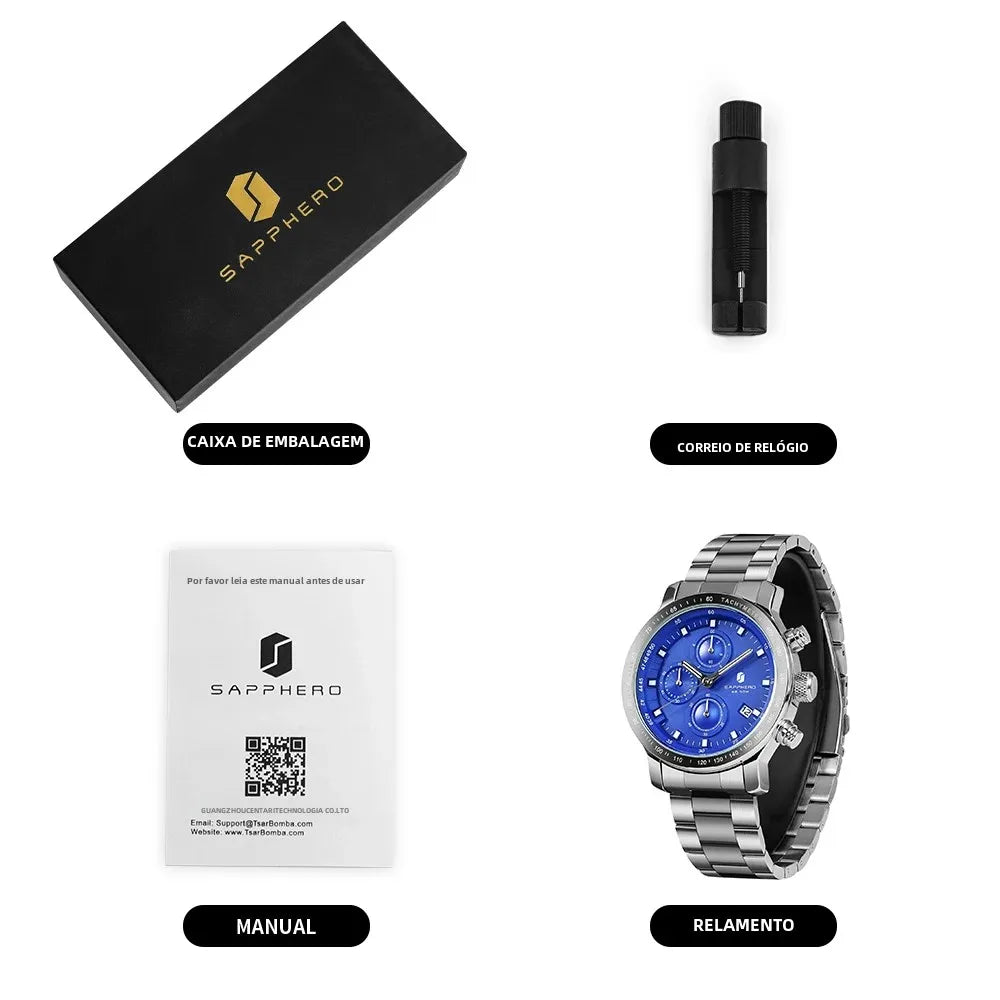 Sapphero relógio de negócios data relógio de pulso masculino simples relógios de aço inoxidável 50m à prova dwaterproof água 2025 nova moda presentes masculinos