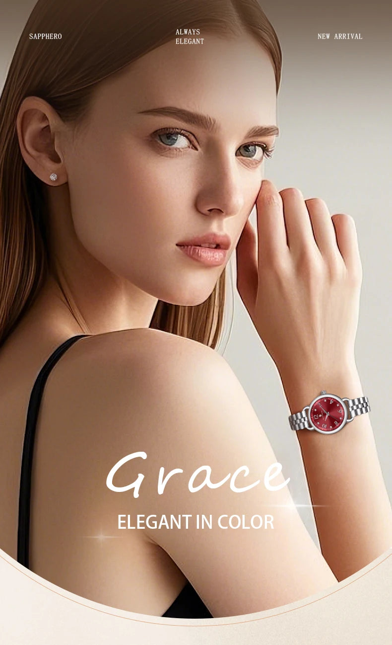 Sapphero relógios femininos moda versátil relógio feminino luz luxo ultra-fino relógios femininos pulseiras de aço inoxidável relógio de presente