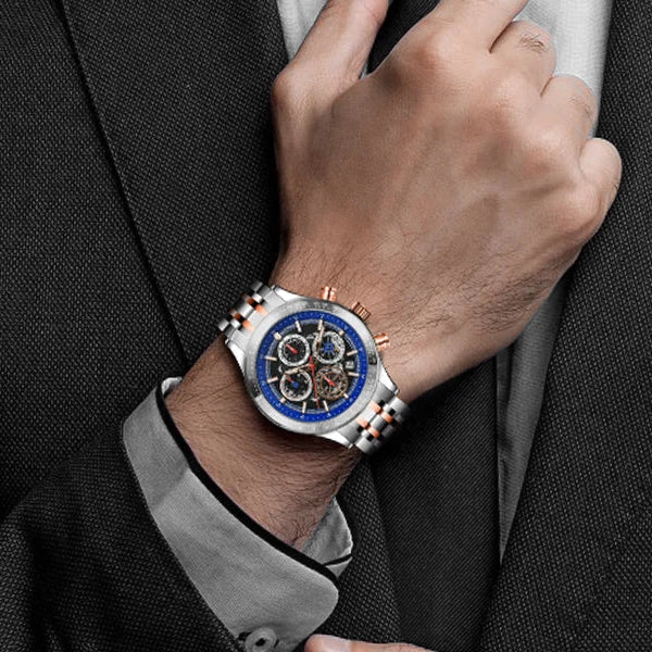 Sapphero moda masculina relógio de quartzo estilo mecânico 50m à prova dwaterproof água data cronógrafo relógio presente para homem