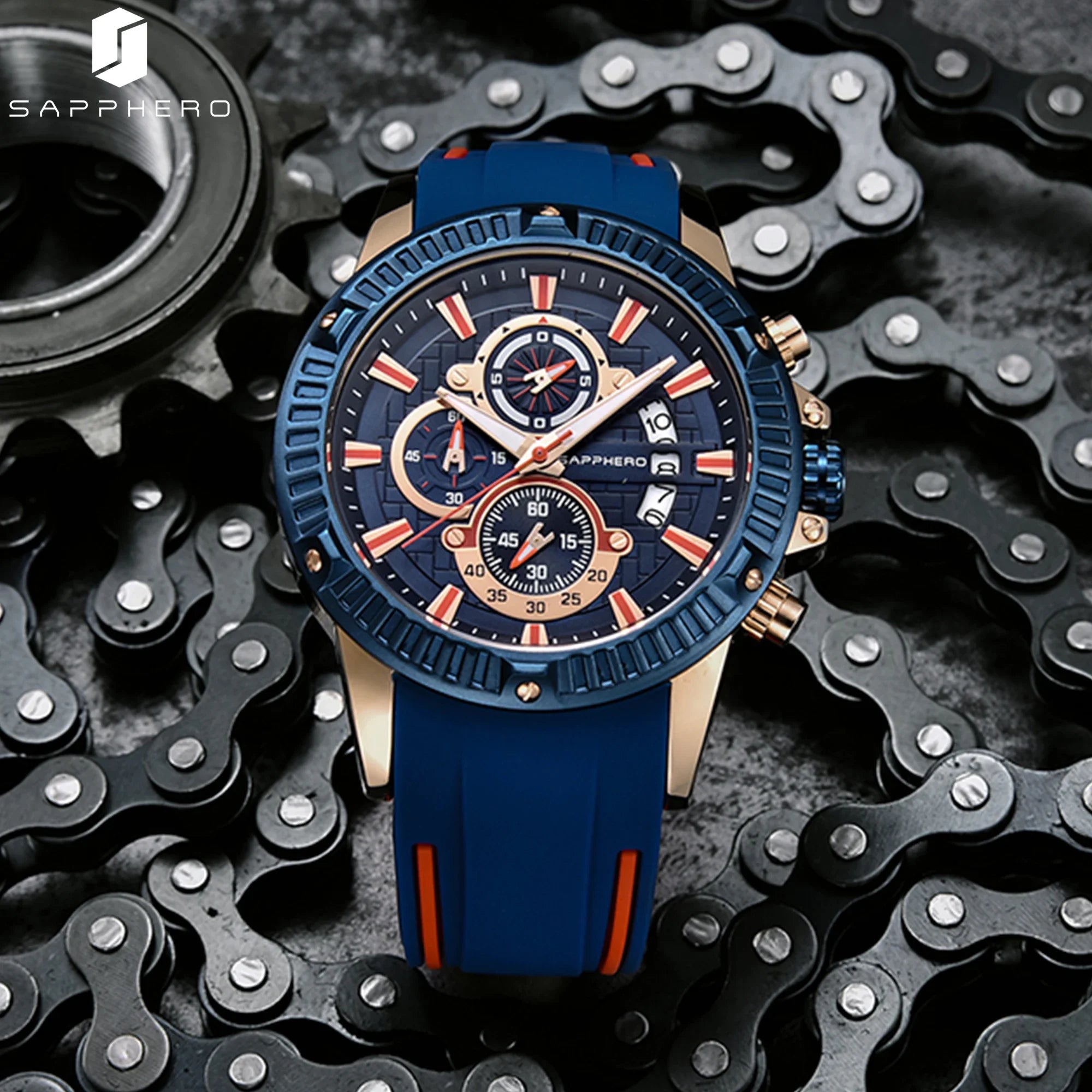 Sapphero relógio de quartzo masculino, relógio esportivo à prova d'água com pulseira de silicone, relógio militar de marca de luxo, presente, relógio preciso