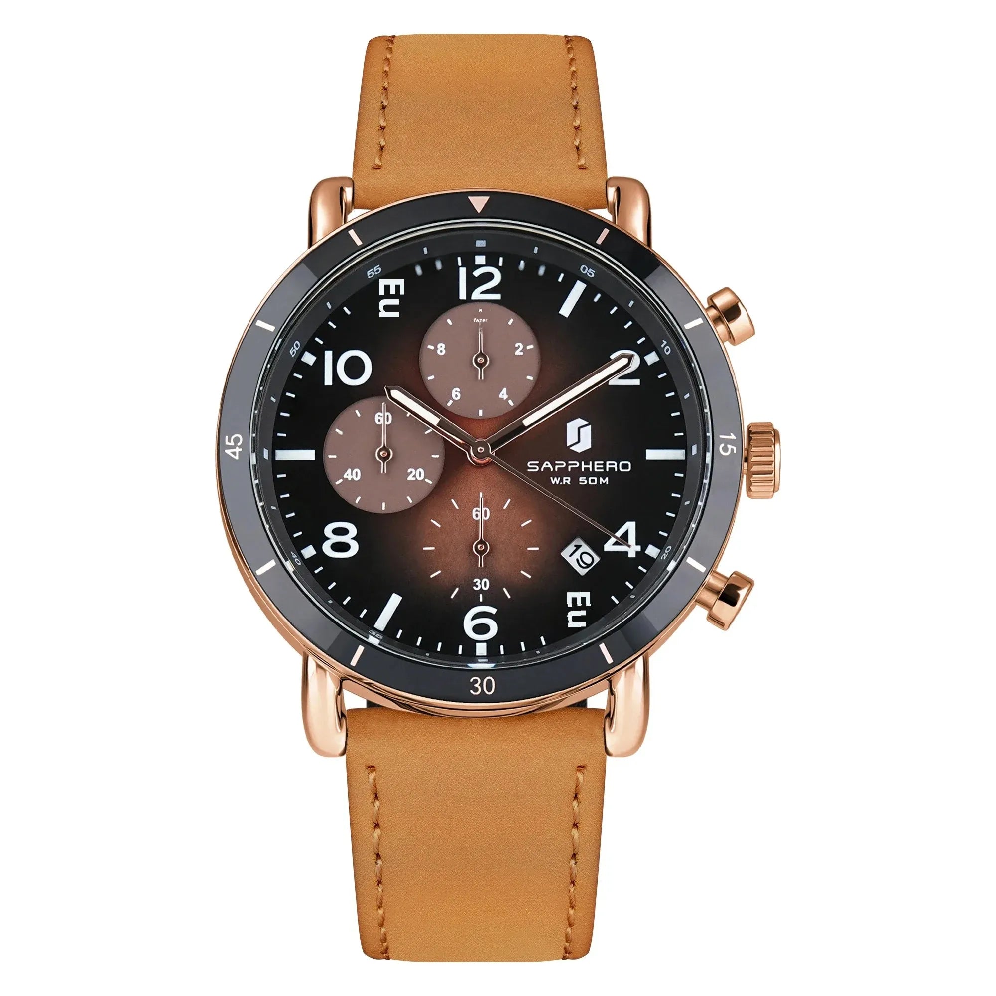 Sapphero clássico negócios quartzo relógio masculino 5atm à prova dwaterproof água caixa de presente conjunto 42mm grande mostrador data função relógio de pulso