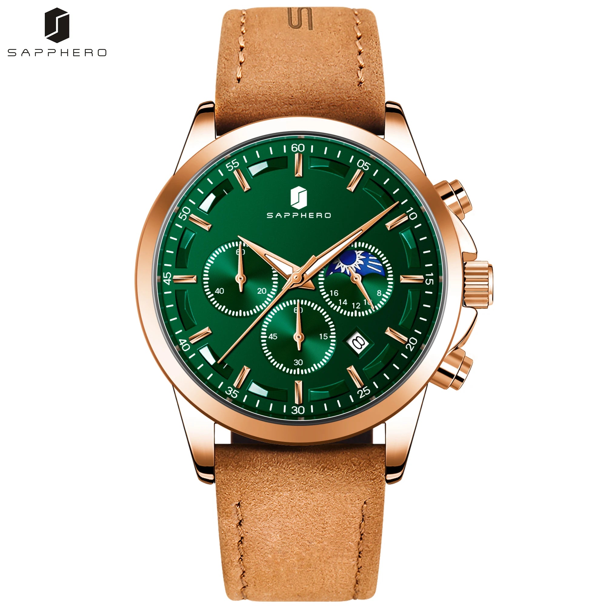 Sapphero relógios de negócios masculinos pulseira de couro esportes casual quartzo relógio masculino clássico à prova dwaterproof água 5atm relógio de pulso
