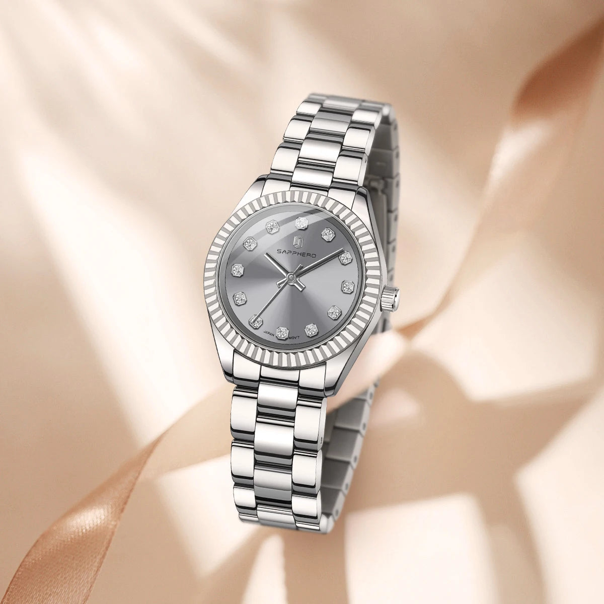 Sapphero elegante relógio de quartzo feminino movimento japão 5atm à prova dwaterproof água luxo rosa ouro relógio feminino luz luxo relógio feminino
