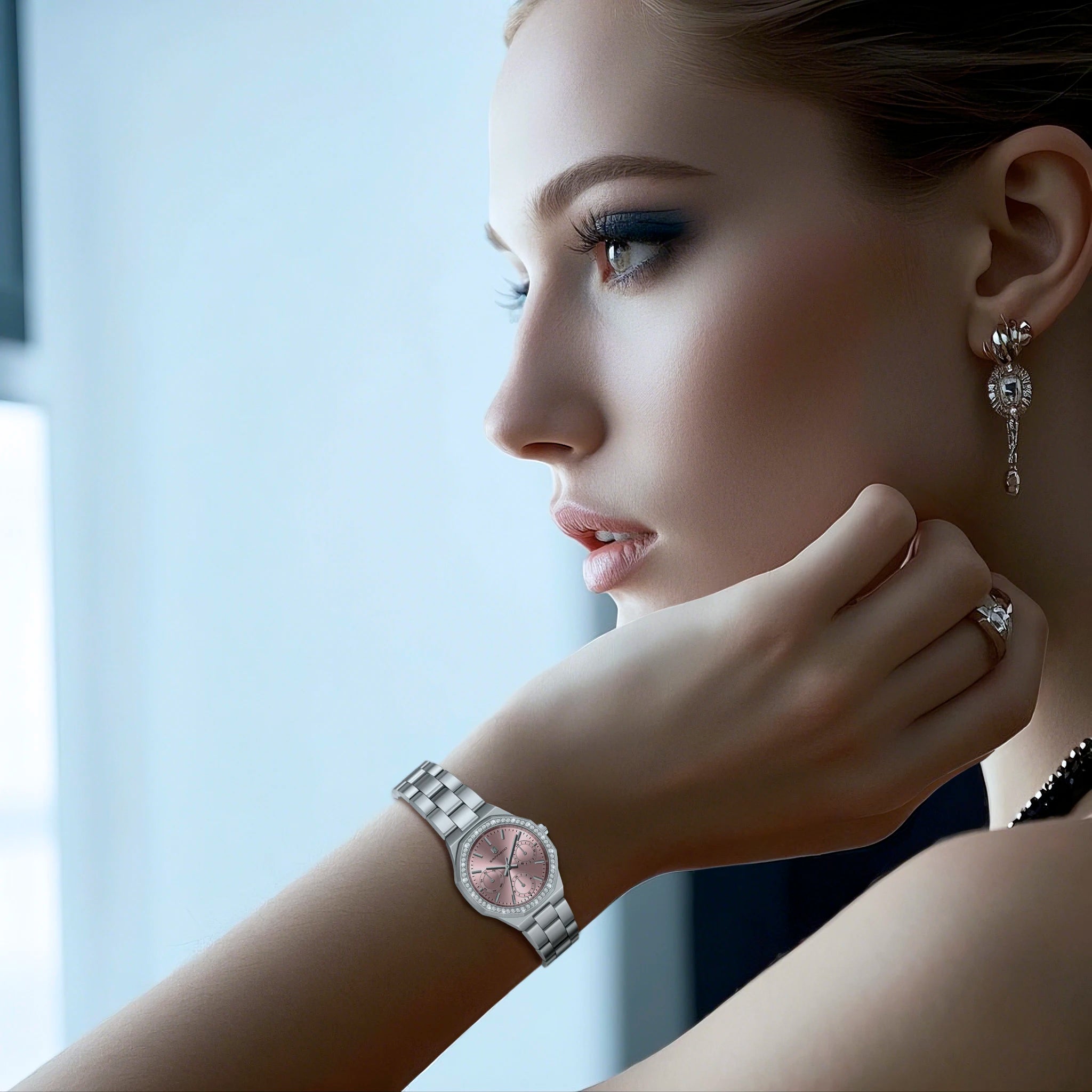 Sapphero luxo moda rosa ouro relógio elegante versátil relógio feminino japão movimento pulseira de aço inoxidável presente do feriado