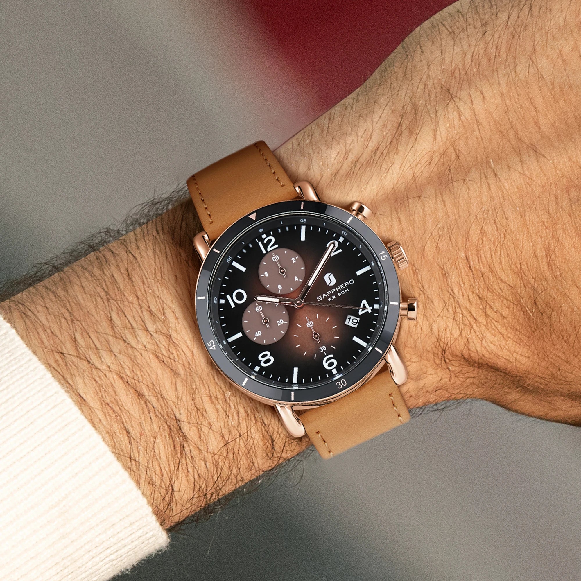 Sapphero clássico negócios quartzo relógio masculino 5atm à prova dwaterproof água caixa de presente conjunto 42mm grande mostrador data função relógio de pulso