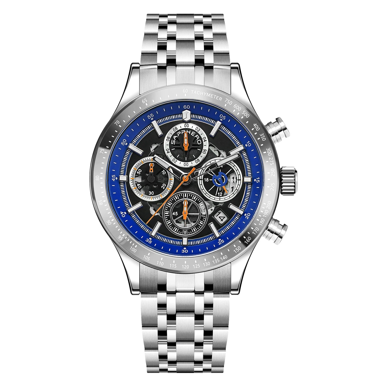 Sapphero moda masculina relógio de quartzo estilo mecânico 50m à prova dwaterproof água data cronógrafo relógio presente para homem