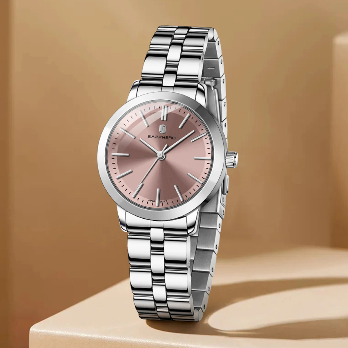 Sapphero elegante relógio feminino japão movimento à prova dwaterproof água relógio de presente do feriado relógio de pulso esportivo pulseira de aço inoxidável