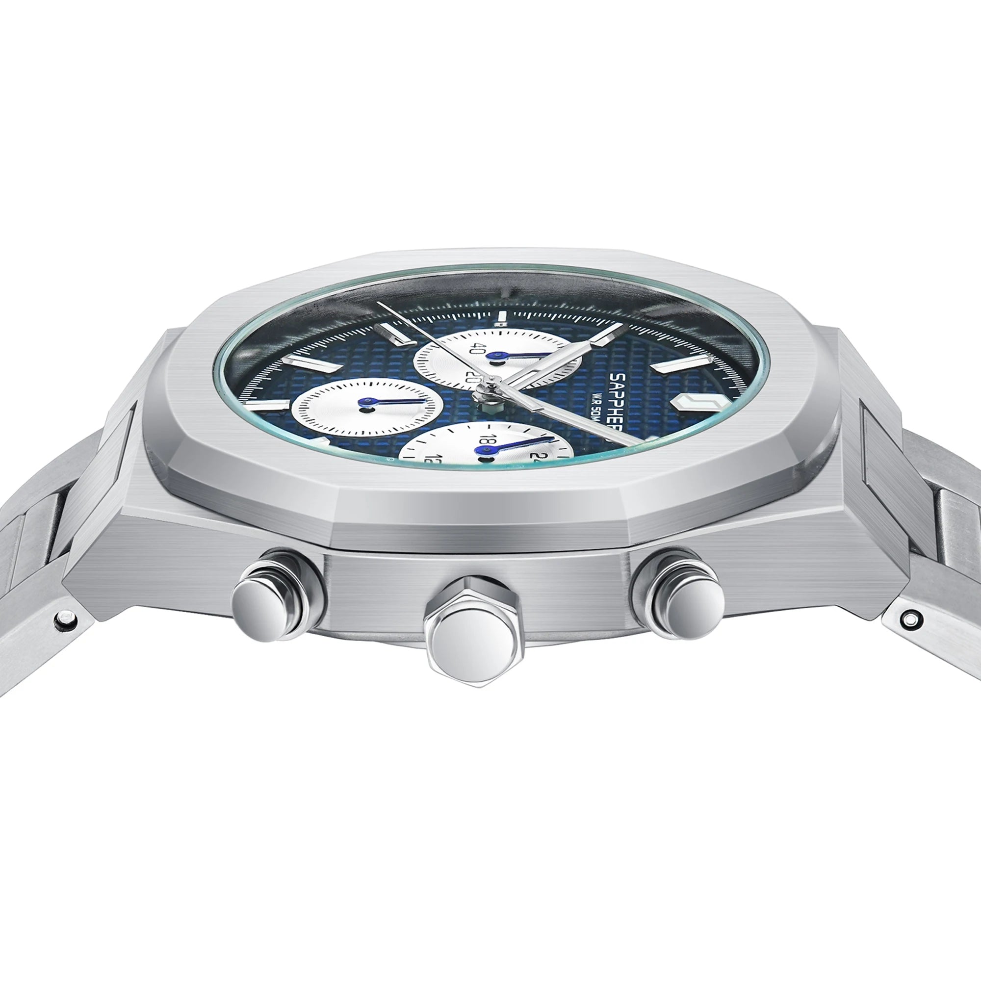 Sapphero relógio masculino de aço inoxidável à prova dwaterproof água relógio masculino cronógrafo relógio de negócios melhor presente