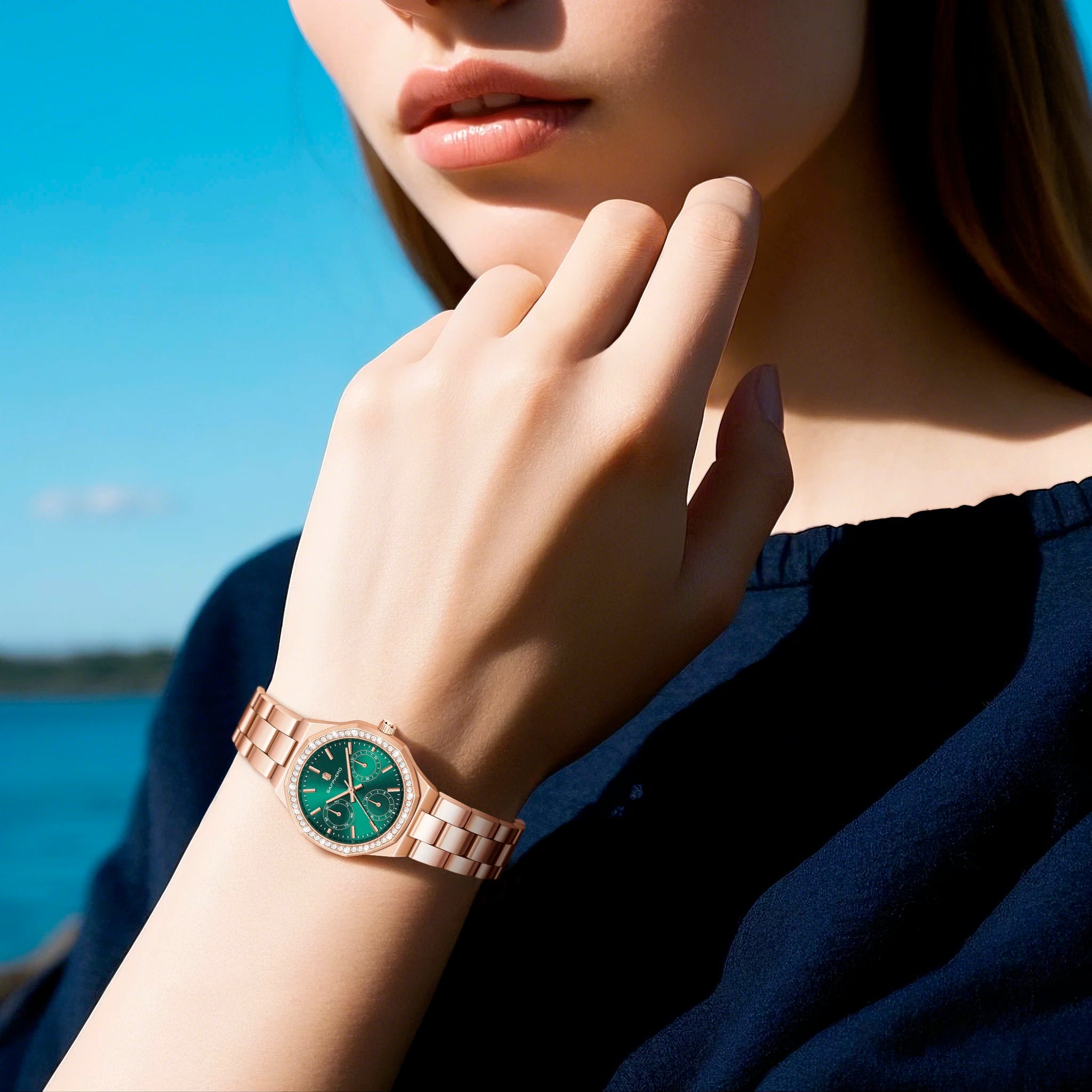 Sapphero luxo moda rosa ouro relógio elegante versátil relógio feminino japão movimento pulseira de aço inoxidável presente do feriado
