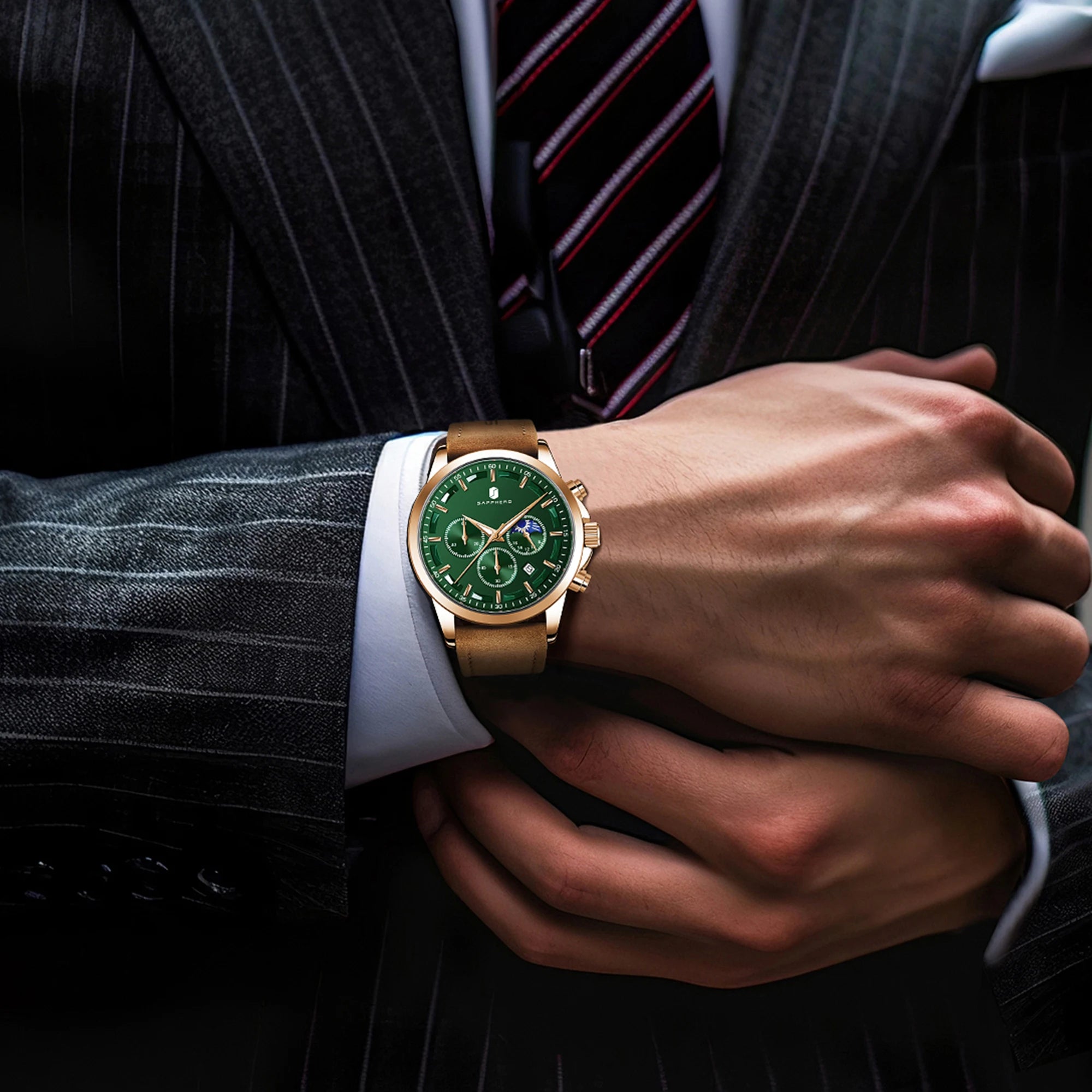 Sapphero relógios de negócios masculinos pulseira de couro esportes casual quartzo relógio masculino clássico à prova dwaterproof água 5atm relógio de pulso