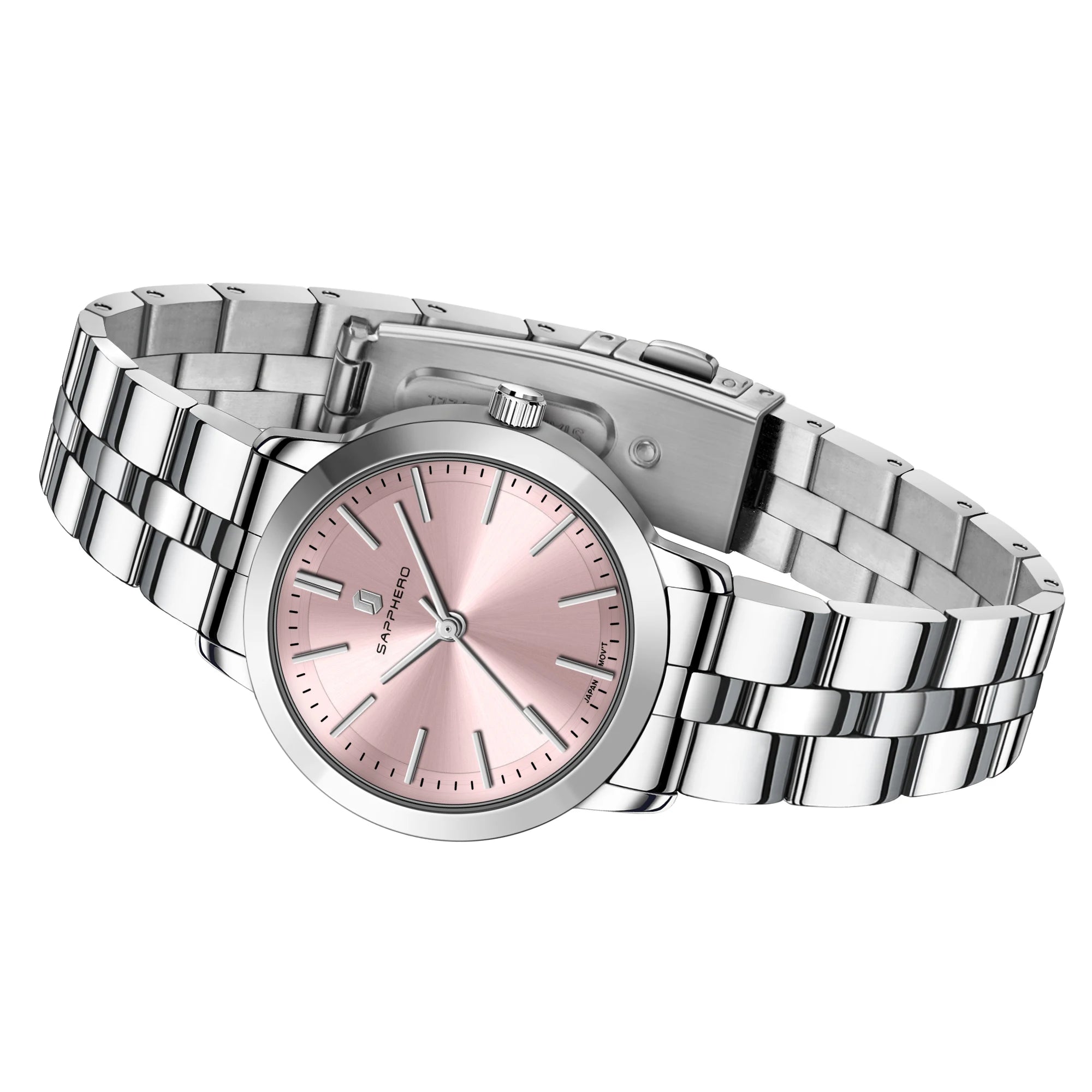 Sapphero elegante relógio feminino japão movimento à prova dwaterproof água relógio de presente do feriado relógio de pulso esportivo pulseira de aço inoxidável