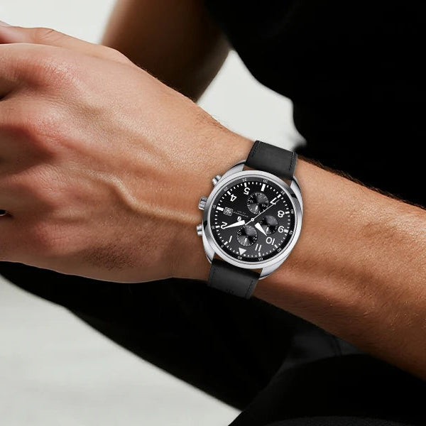 Relógio masculino de negócios safira, pulseira de couro confortável, resistente à água, com mãos iluminadas, cronógrafo para homens