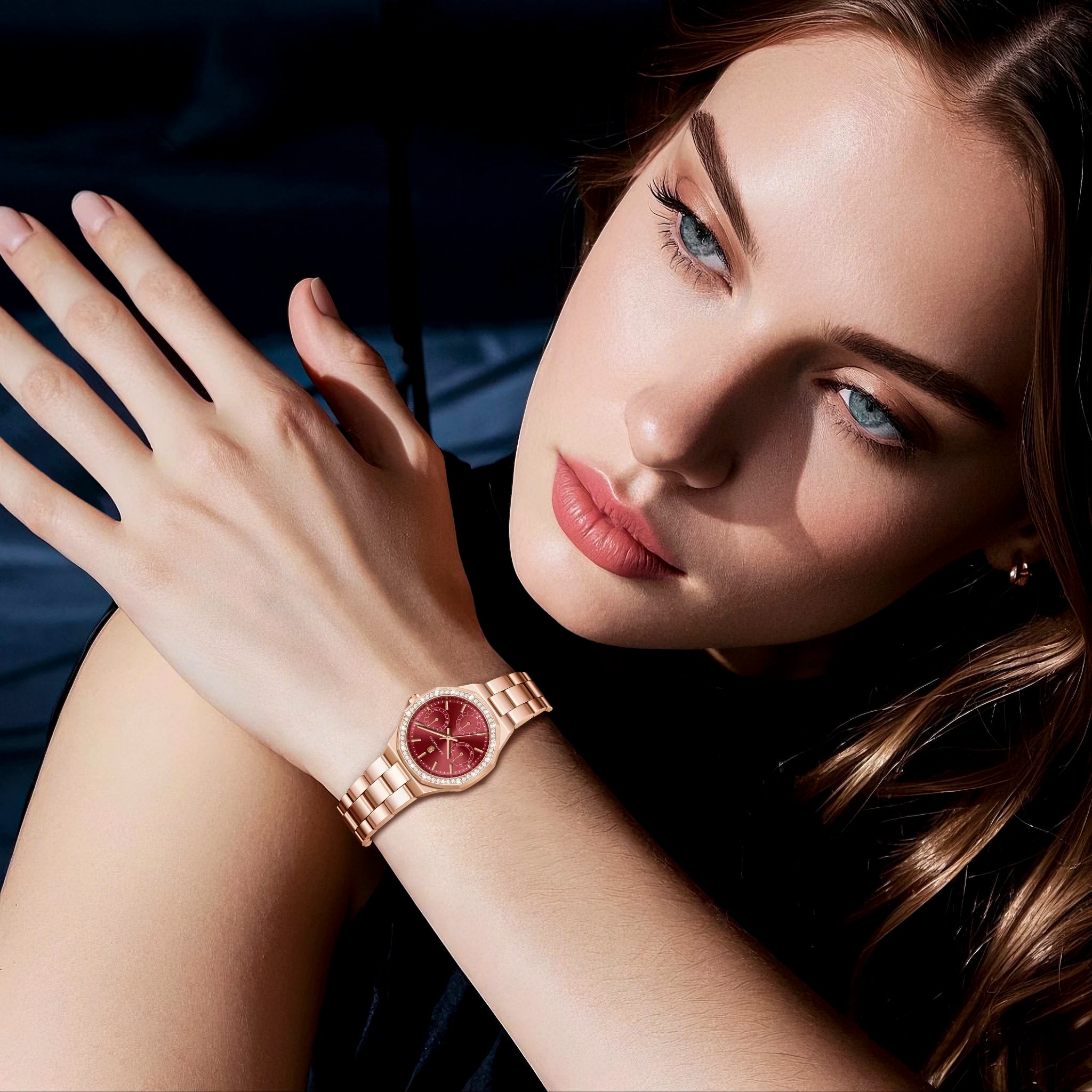 Sapphero luxo moda rosa ouro relógio elegante versátil relógio feminino japão movimento pulseira de aço inoxidável presente do feriado