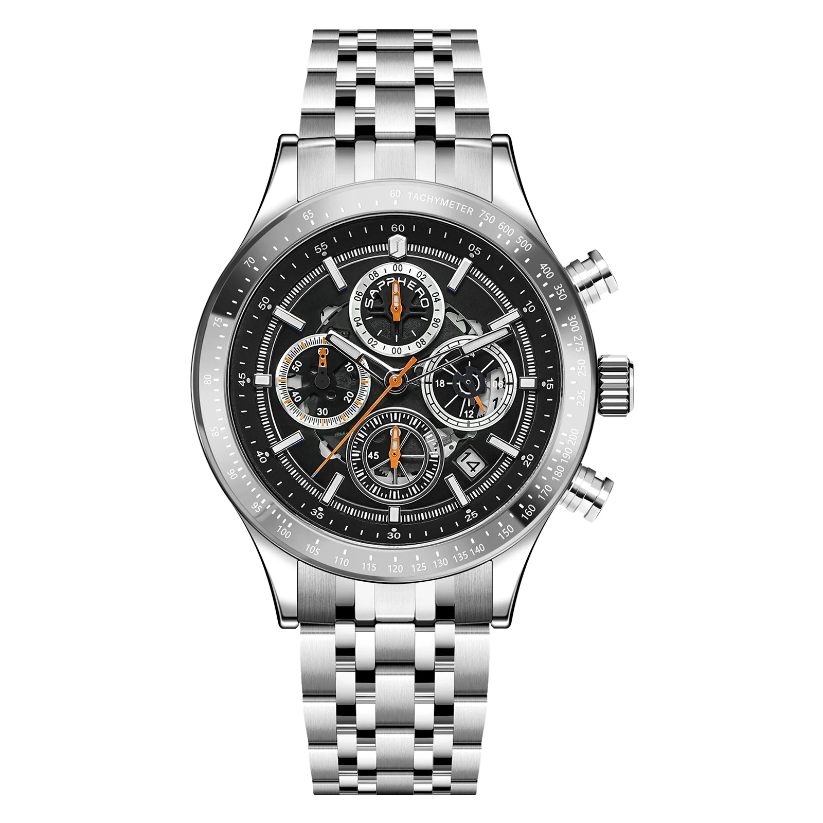 Sapphero moda masculina relógio de quartzo estilo mecânico 50m à prova dwaterproof água data cronógrafo relógio presente para homem