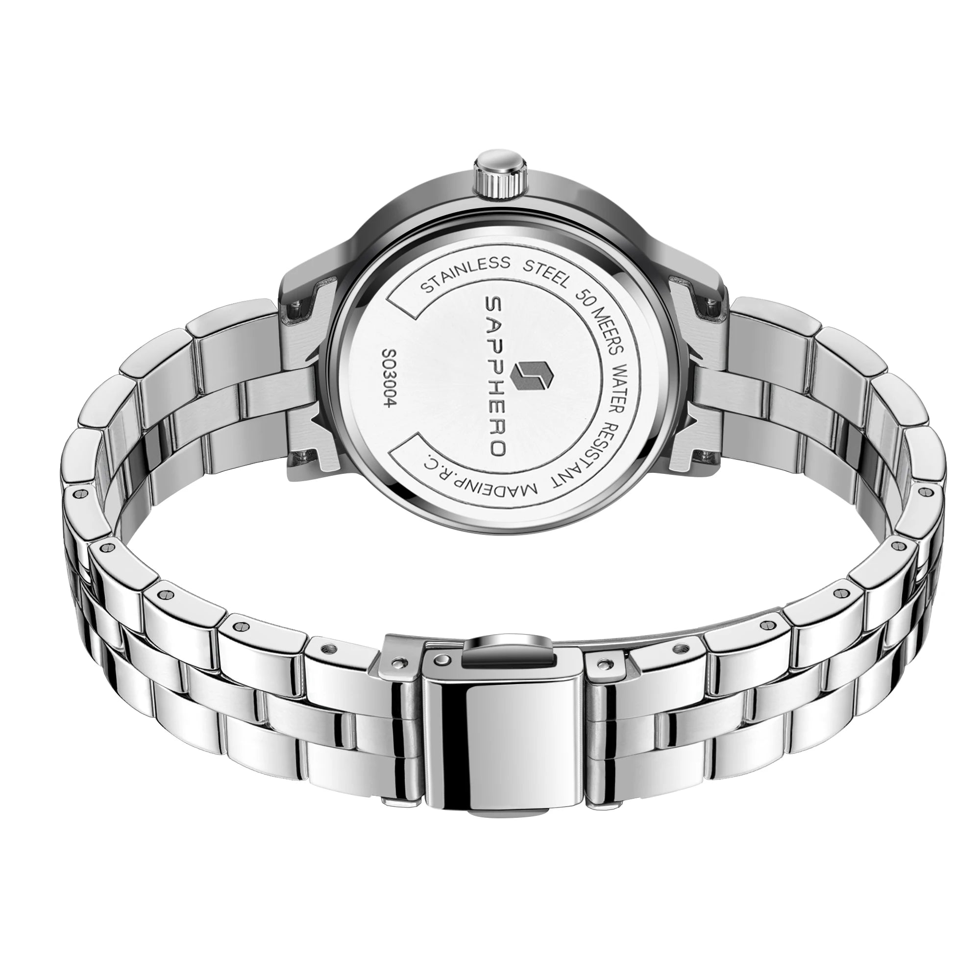 Sapphero elegante relógio feminino japão movimento à prova dwaterproof água relógio de presente do feriado relógio de pulso esportivo pulseira de aço inoxidável