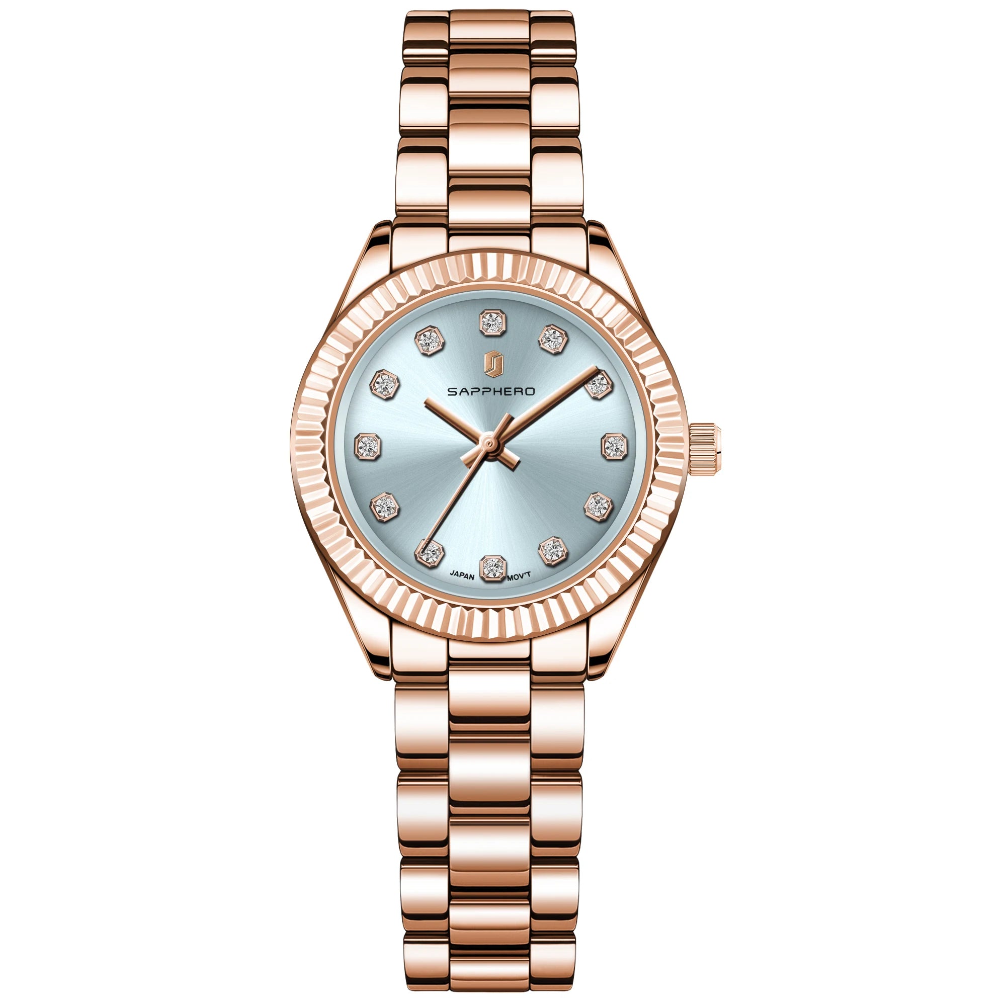 Sapphero elegante relógio de quartzo feminino movimento japão 5atm à prova dwaterproof água luxo rosa ouro relógio feminino luz luxo relógio feminino