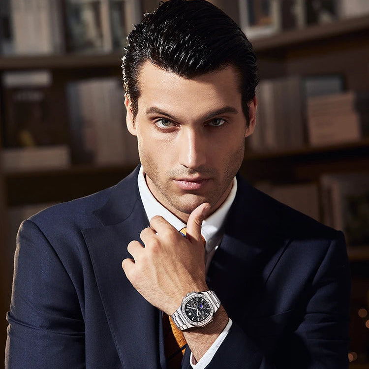 SAPPHERO Relógios masculinos moda relógios de quartzo relógios de aço inoxidável para homens presentes de luxo
