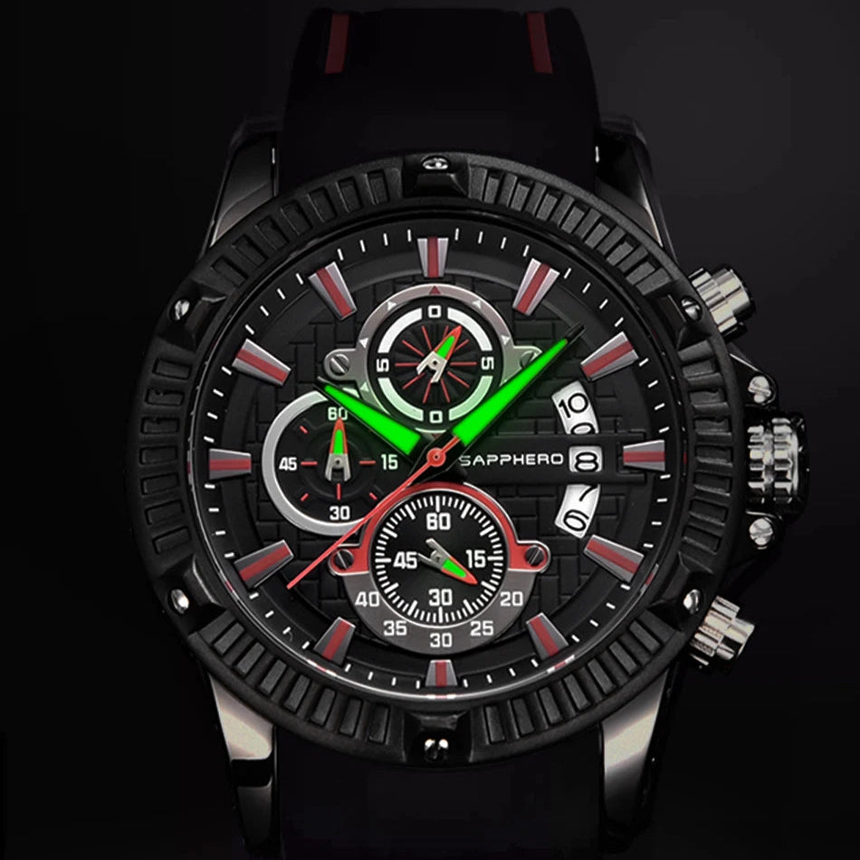 Sapphero relógio de quartzo masculino, relógio esportivo à prova d'água com pulseira de silicone, relógio militar de marca de luxo, presente, relógio preciso
