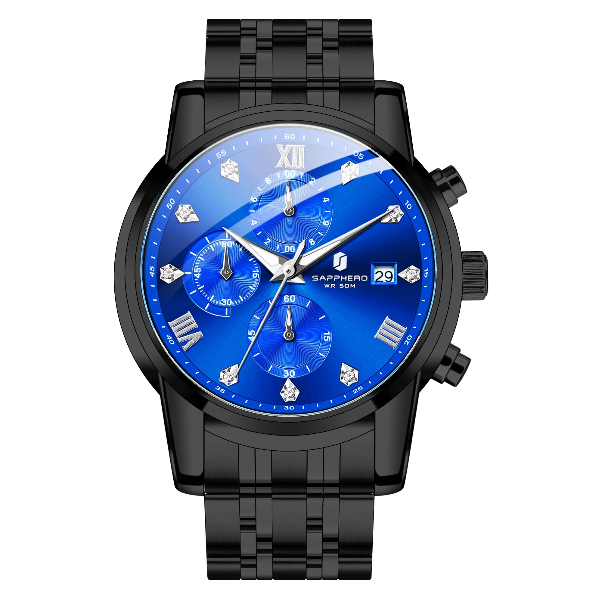 SAPPHERO Novo relógio masculino de luxo relógio com mostrador de diamante relógio masculino de aço inoxidável com cronometragem de precisão relógio de presente masculino