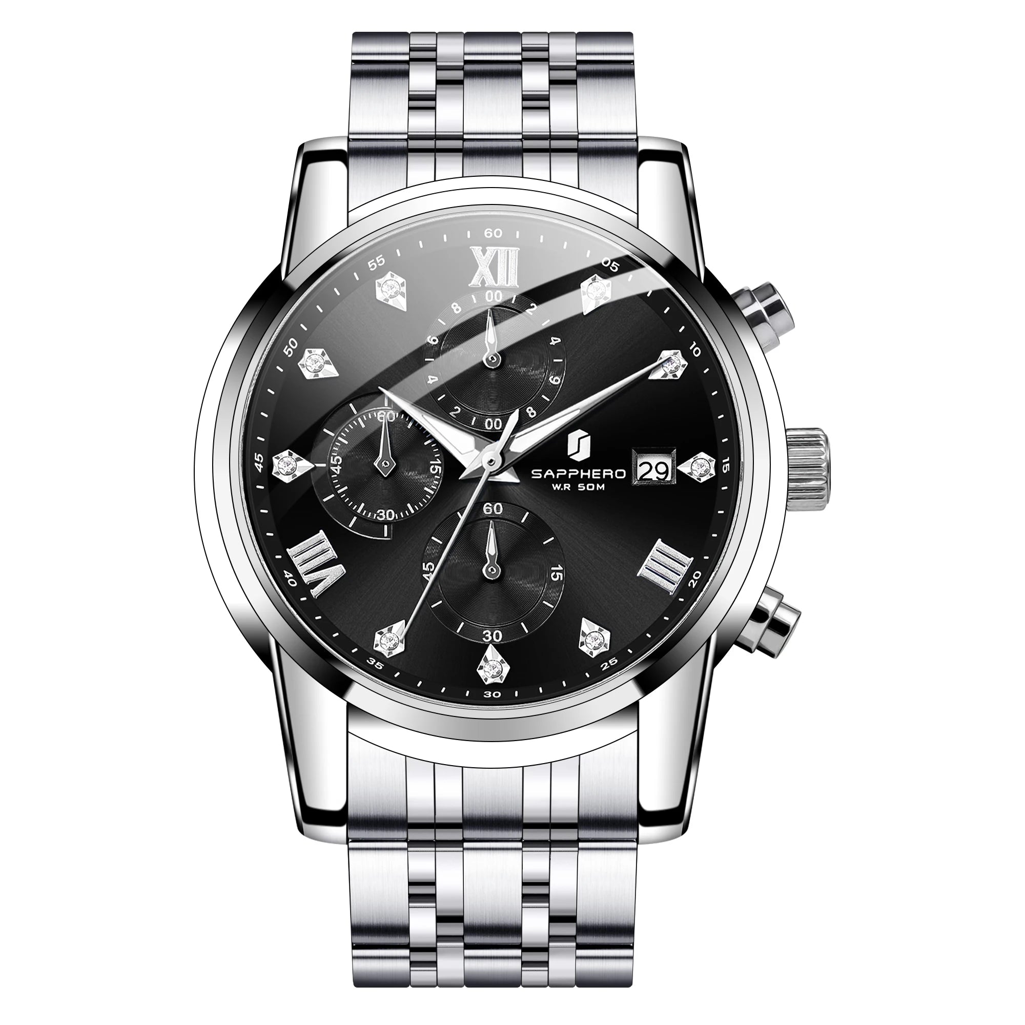 SAPPHERO Novo relógio masculino de luxo relógio com mostrador de diamante relógio masculino de aço inoxidável com cronometragem de precisão relógio de presente masculino