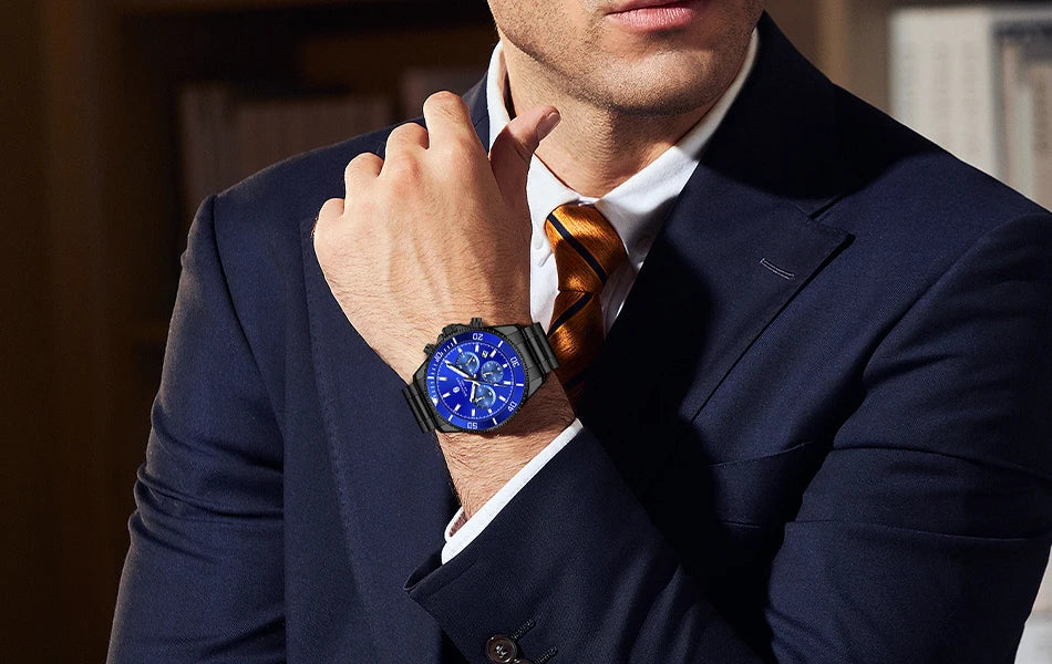 SAPPHERO Relógio Masculino Ouro Aço Inoxidável Calendário Cronógrafo Para Homens Relógios de Pulso de Aço Inoxidável Mostrador
