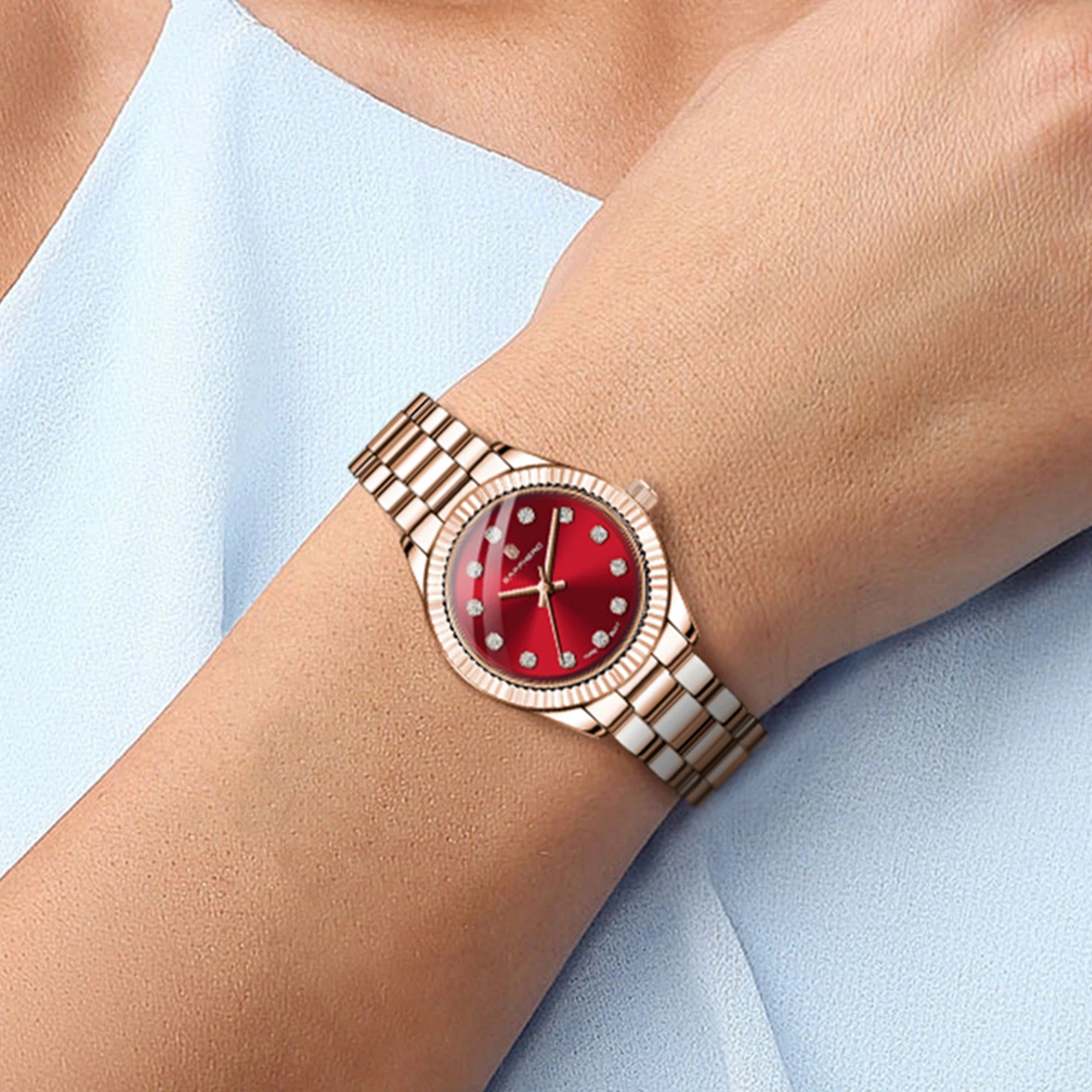 Sapphero elegante relógio de quartzo feminino movimento japão 5atm à prova dwaterproof água luxo rosa ouro relógio feminino luz luxo relógio feminino