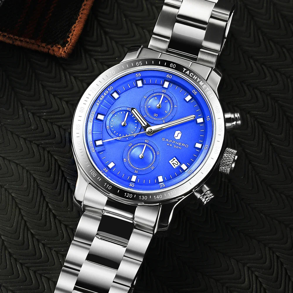 Sapphero relógio de negócios data relógio de pulso masculino simples relógios de aço inoxidável 50m à prova dwaterproof água 2025 nova moda presentes masculinos