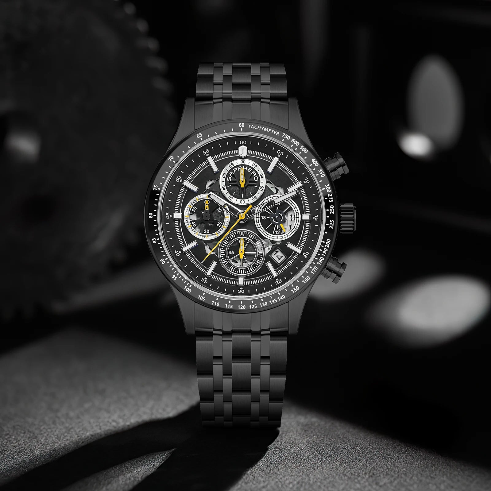 Sapphero moda masculina relógio de quartzo estilo mecânico 50m à prova dwaterproof água data cronógrafo relógio presente para homem