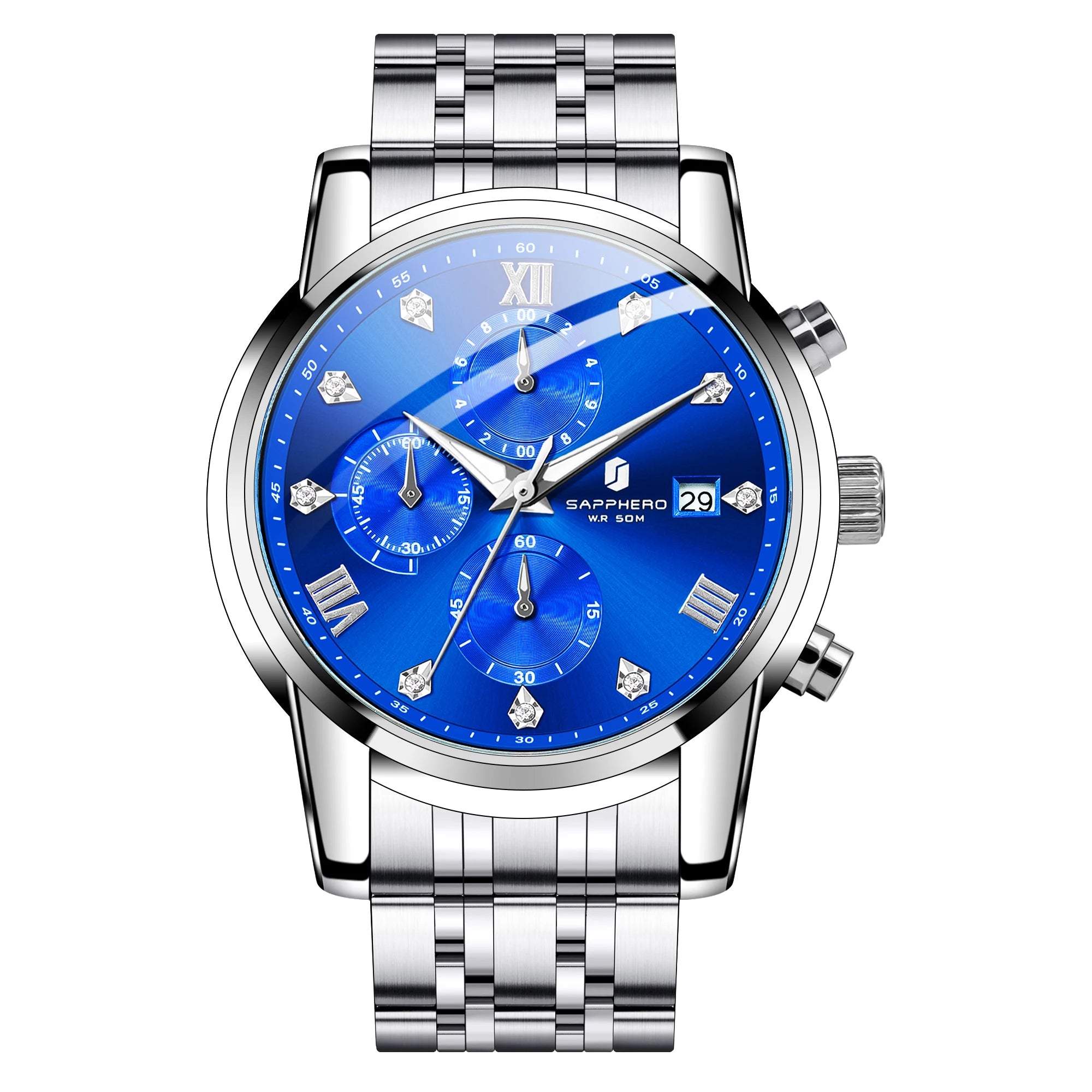 SAPPHERO Novo relógio masculino de luxo relógio com mostrador de diamante relógio masculino de aço inoxidável com cronometragem de precisão relógio de presente masculino
