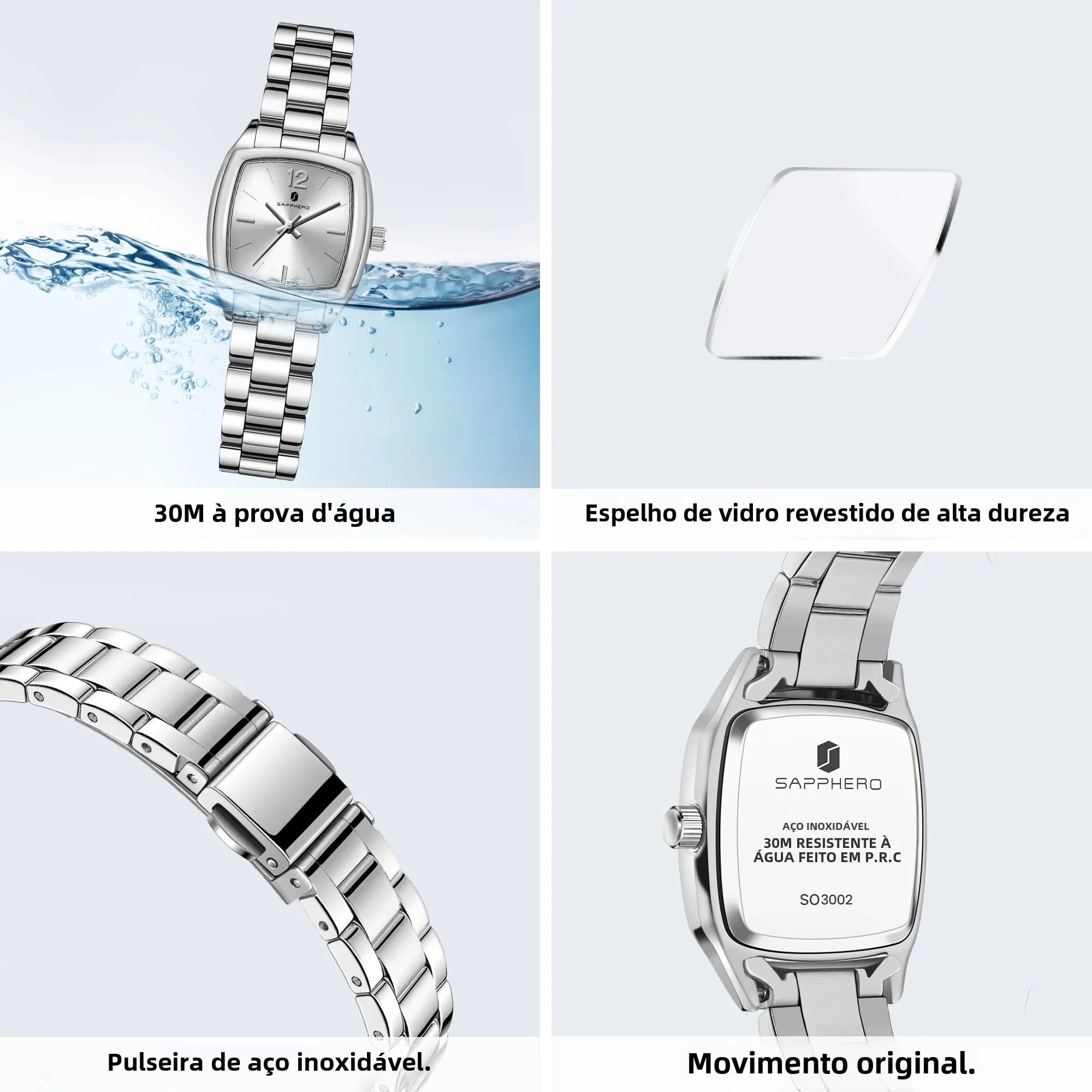 Sapphero elegante relógio feminino luxo ultra fino aço inoxidável relógio de quartzo luz luxo à prova dwaterproof água relógio de pulso esportivo