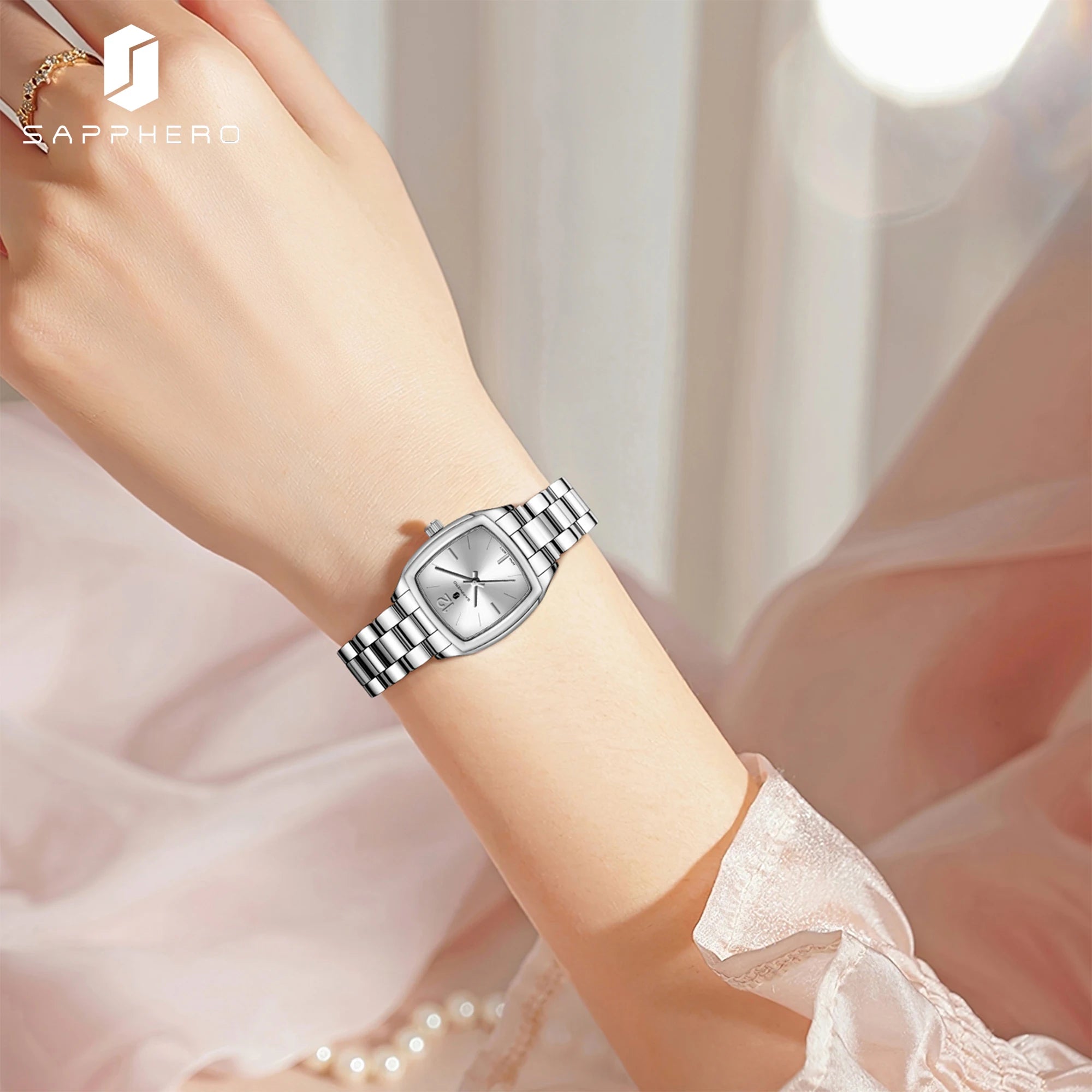 Sapphero elegante relógio feminino luxo ultra fino aço inoxidável relógio de quartzo luz luxo à prova dwaterproof água relógio de pulso esportivo