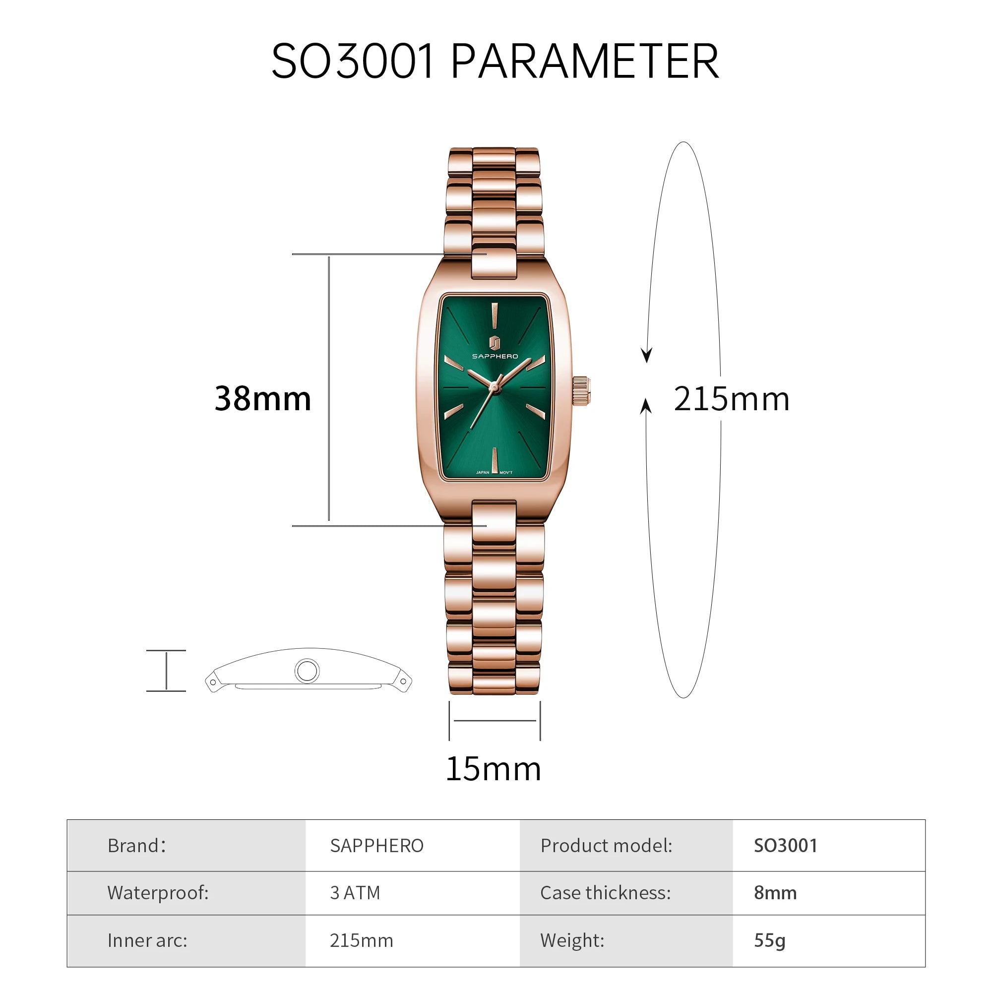 Sapphero moda feminina relógio de quartzo ultra fino pulseira de aço inoxidável movimento seiko bonito embalagem presente relógio de pulso