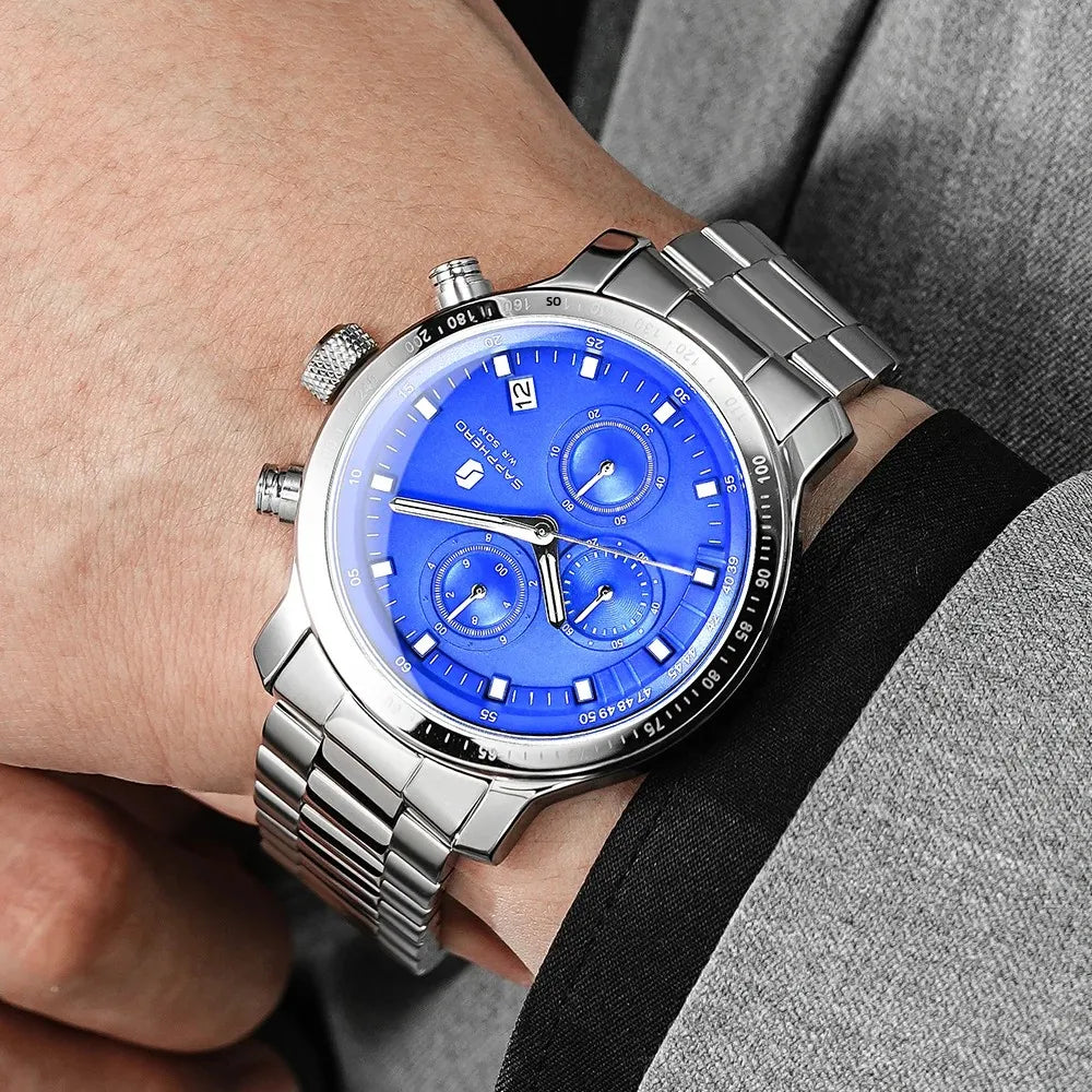 Sapphero relógio de negócios data relógio de pulso masculino simples relógios de aço inoxidável 50m à prova dwaterproof água 2025 nova moda presentes masculinos