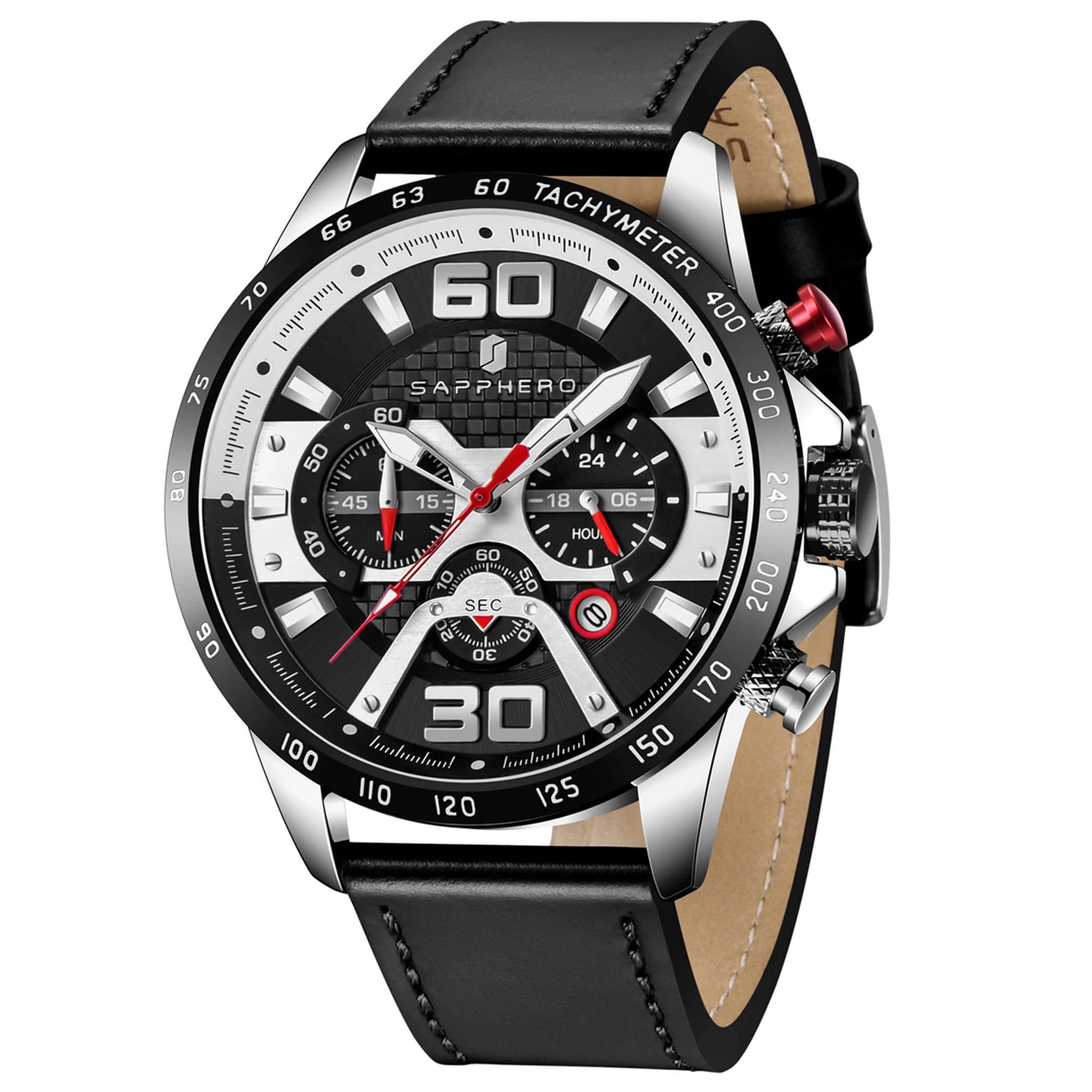 Sapphero relógio esportivo masculino, relógio de ouro rosa com pulseira de couro, data luminosa, à prova d'água, cronógrafo, relógio de quartzo, acessórios masculinos