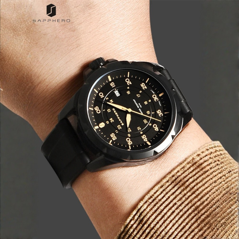 Relógio SAPPHERO SO2103 Preto Dourado | Design Elegante e Resistente